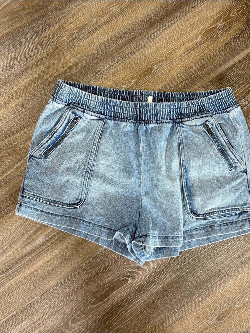 aerie Light Blue Denim Elastic-Waist Jean Shorts